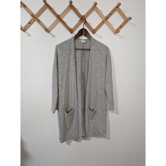 Donni. Open Front Striped Ribbed Cardigan with Pockets - OSFA - Picture 1 of 6